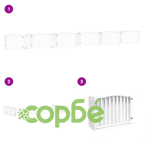 Сгъваема преграда за кучета с врата 12 панела бял 960 см топола ➤ топ цена ➤ sorbe.bg