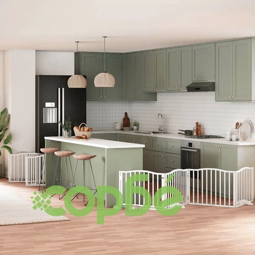 Сгъваема преграда за кучета с врата 12 панела бял 960 см топола ➤ топ цена ➤ sorbe.bg