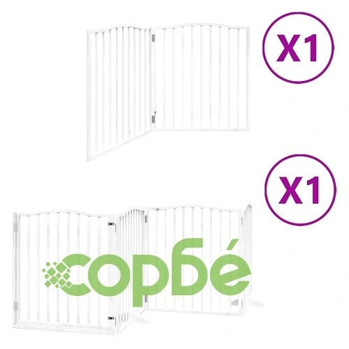 Сгъваема преграда за кучета с врата 6 панела бял 480 см топола ➤ топ цена ➤ sorbe.bg