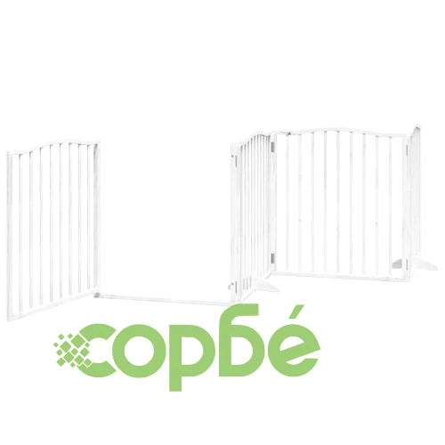 Сгъваема преграда за кучета с врата 6 панела бял 480 см топола ➤ топ цена ➤ sorbe.bg