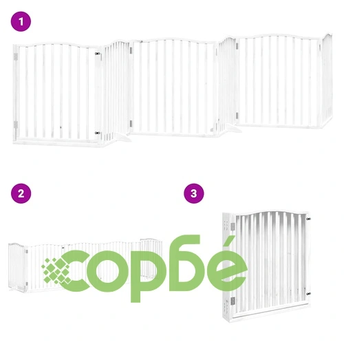 Сгъваема преграда за кучета с врата 6 панела бял 480 см топола ➤ топ цена ➤ sorbe.bg