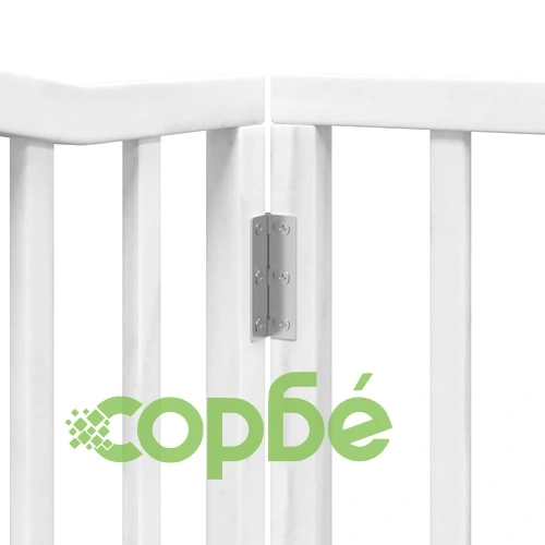 Сгъваема преграда за кучета с врата 6 панела бял 480 см топола ➤ топ цена ➤ sorbe.bg