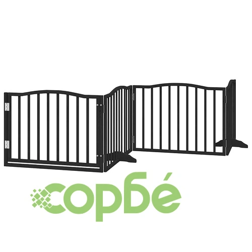 Сгъваема преграда за куче с врата 8 панела черна 640 см топола ➤ топ цена ➤ sorbe.bg