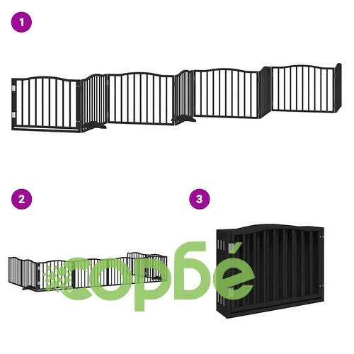 Сгъваема преграда за куче с врата 8 панела черна 640 см топола ➤ топ цена ➤ sorbe.bg