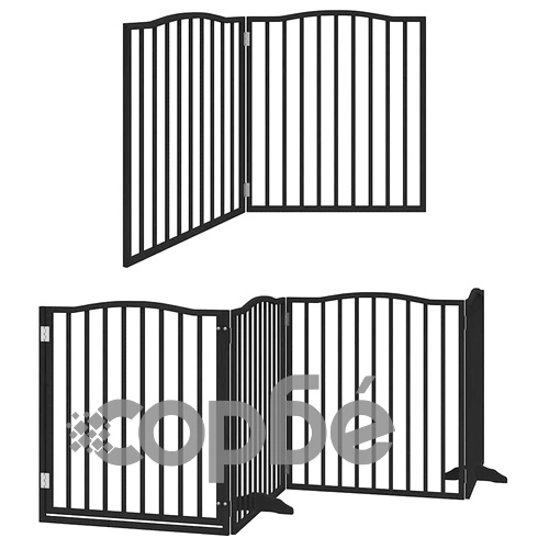 Сгъваема преграда за куче с врата 8 панела черна 640 см топола ➤ топ цена ➤ sorbe.bg