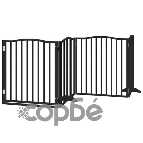 Сгъваема преграда за куче с врата 8 панела черна 640 см топола ➤ топ цена ➤ sorbe.bg