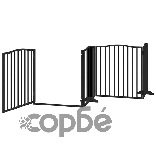Сгъваема преграда за куче с врата 8 панела черна 640 см топола ➤ топ цена ➤ sorbe.bg