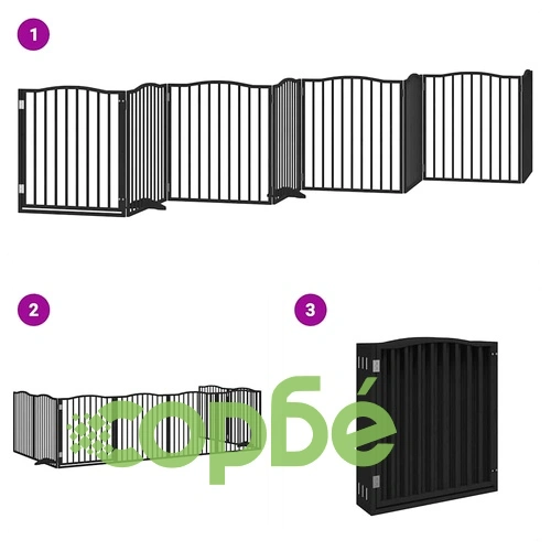 Сгъваема преграда за куче с врата 8 панела черна 640 см топола ➤ топ цена ➤ sorbe.bg
