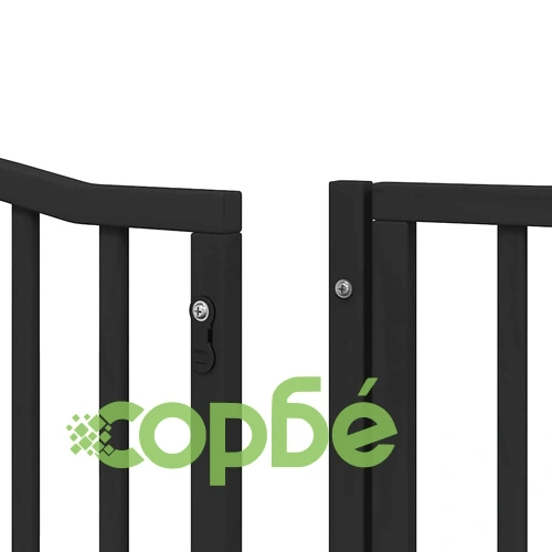 Сгъваема преграда за куче с врата 8 панела черна 640 см топола ➤ топ цена ➤ sorbe.bg