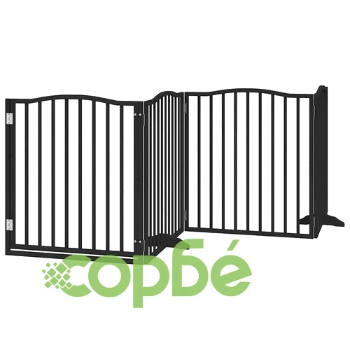 Сгъваема преграда за куче с врата 12 панела черна 960 см топола ➤ топ цена ➤ sorbe.bg