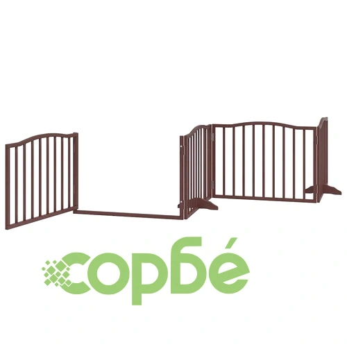 Сгъваема преграда за куче с врата 6 панела кафява 480 см топола ➤ топ цена ➤ sorbe.bg