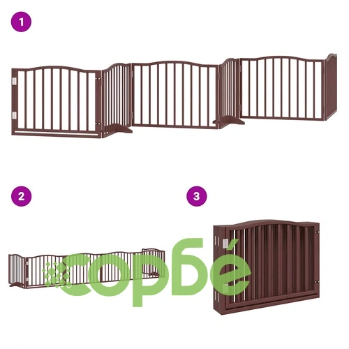 Сгъваема преграда за куче с врата 6 панела кафява 480 см топола ➤ топ цена ➤ sorbe.bg