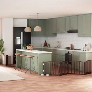 Сгъваема преграда за куче с врата 8 панела кафява 640 см топола