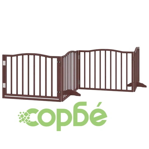 Сгъваема преграда за куче с врата 12 панела кафяв 960 см топола ➤ топ цена ➤ sorbe.bg