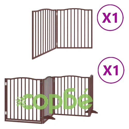 Сгъваема преграда за куче с врата 6 панела кафява 480 см топола ➤ топ цена ➤ sorbe.bg