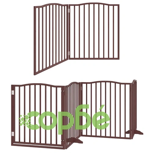 Сгъваема преграда за куче с врата 6 панела кафява 480 см топола ➤ топ цена ➤ sorbe.bg