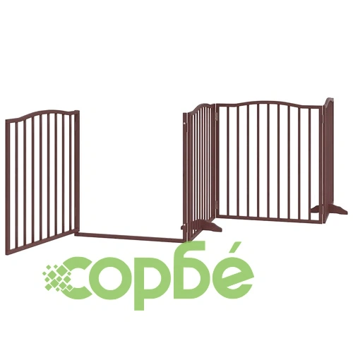 Сгъваема преграда за куче с врата 6 панела кафява 480 см топола ➤ топ цена ➤ sorbe.bg