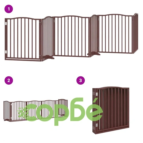 Сгъваема преграда за куче с врата 6 панела кафява 480 см топола ➤ топ цена ➤ sorbe.bg