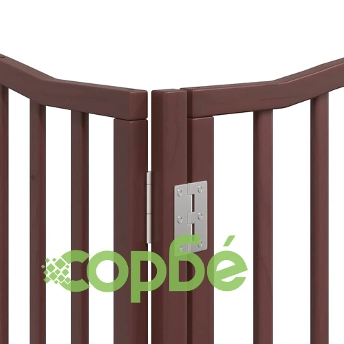 Сгъваема преграда за куче с врата 6 панела кафява 480 см топола ➤ топ цена ➤ sorbe.bg