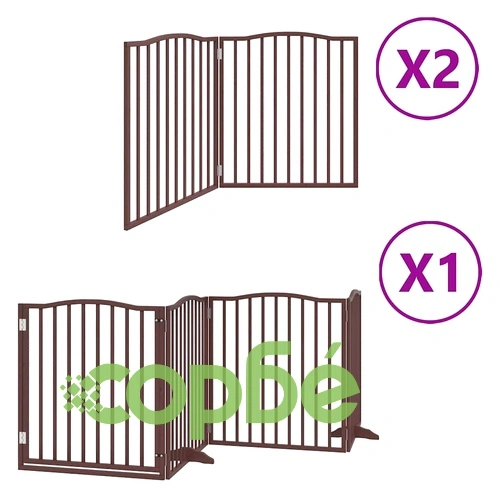 Сгъваема преграда за куче с врата 8 панела кафява 640 см топола ➤ топ цена ➤ sorbe.bg