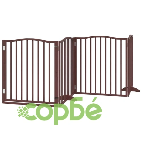 Сгъваема преграда за куче с врата 8 панела кафява 640 см топола ➤ топ цена ➤ sorbe.bg