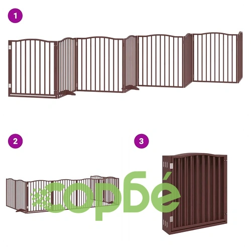 Сгъваема преграда за куче с врата 8 панела кафява 640 см топола ➤ топ цена ➤ sorbe.bg