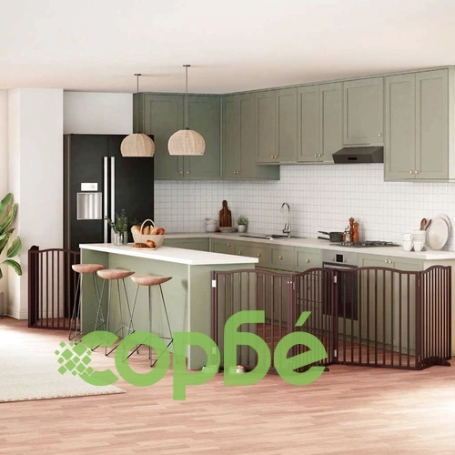 Сгъваема преграда за куче с врата 8 панела кафява 640 см топола ➤ топ цена ➤ sorbe.bg