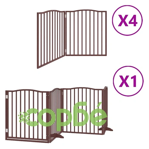 Сгъваема преграда за куче с врата 12 панела кафяв 960 см топола ➤ топ цена ➤ sorbe.bg