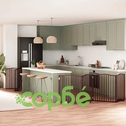 Сгъваема преграда за куче с врата 12 панела кафяв 960 см топола ➤ топ цена ➤ sorbe.bg