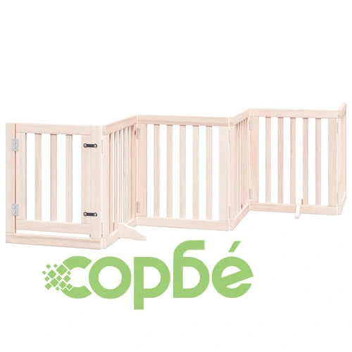 Сгъваема преграда за кучета с врата 9 панела 450 см топола ➤ топ цена ➤ sorbe.bg