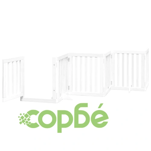 Сгъваема преграда за кучета с врата 15 панела бял 750 см топола ➤ топ цена ➤ sorbe.bg