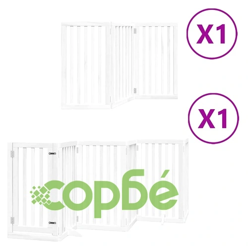 Сгъваема преграда за кучета с врата 9 панела бял 450 см топола ➤ топ цена ➤ sorbe.bg