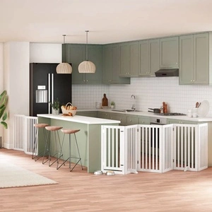 Сгъваема преграда за кучета с врата 9 панела бял 450 см топола