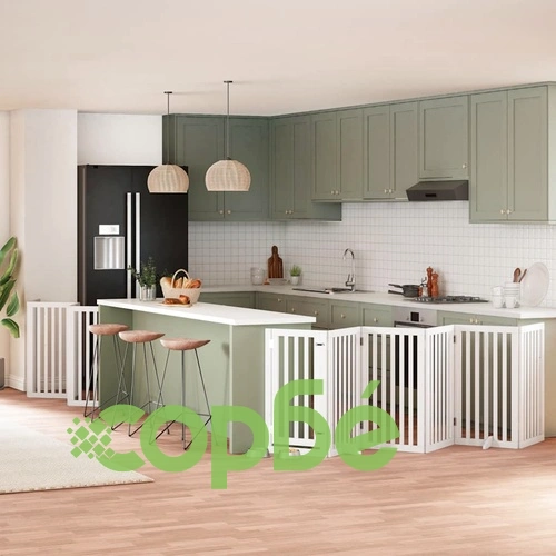 Сгъваема преграда за кучета с врата 12 панела бял 600 см топола ➤ топ цена ➤ sorbe.bg