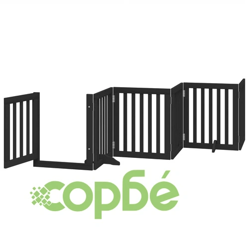 Сгъваема преграда за куче с врата 9 панела черна 450 см топола ➤ топ цена ➤ sorbe.bg