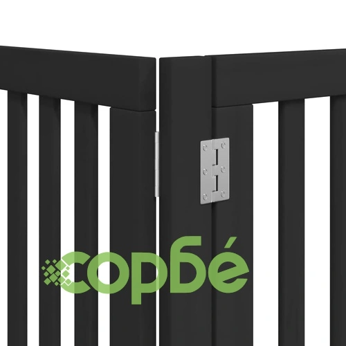 Сгъваема преграда за куче с врата 9 панела черна 450 см топола ➤ топ цена ➤ sorbe.bg