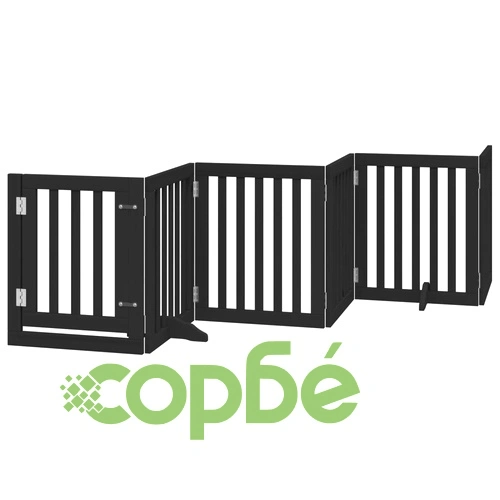 Сгъваема преграда за куче с врата 12 панела черна 600 см топола ➤ топ цена ➤ sorbe.bg