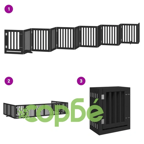 Сгъваема преграда за куче с врата 12 панела черна 600 см топола ➤ топ цена ➤ sorbe.bg