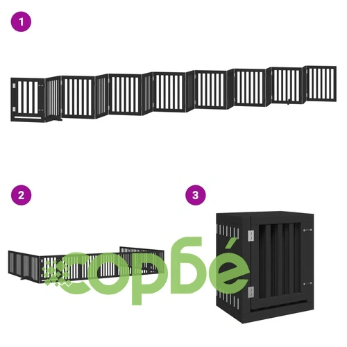 Сгъваема преграда за куче с врата 15 панела черна 750 см топола ➤ топ цена ➤ sorbe.bg