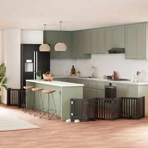 Сгъваема преграда за куче с врата 15 панела черна 750 см топола