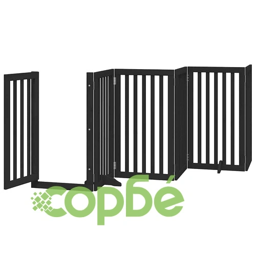 Сгъваема преграда за куче с врата 15 панела черна 750 см топола ➤ топ цена ➤ sorbe.bg