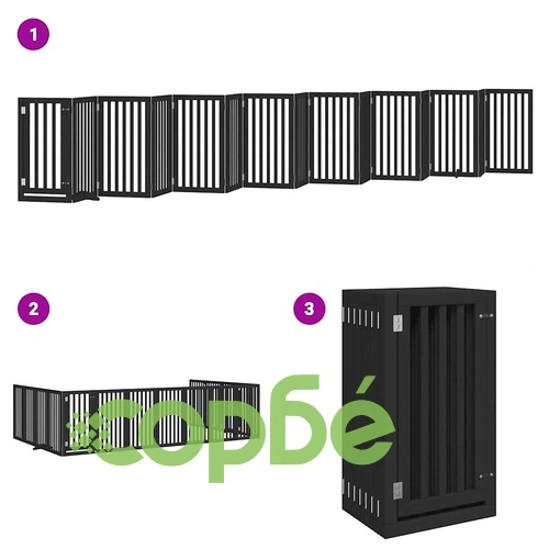 Сгъваема преграда за куче с врата 15 панела черна 750 см топола ➤ топ цена ➤ sorbe.bg