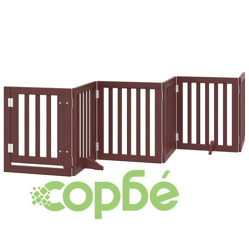 Сгъваема преграда за куче с врата 12 панела кафяв 600 см топола ➤ топ цена ➤ sorbe.bg