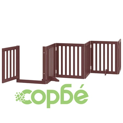 Сгъваема преграда за куче с врата 15 панела кафяв 750 см топола ➤ топ цена ➤ sorbe.bg