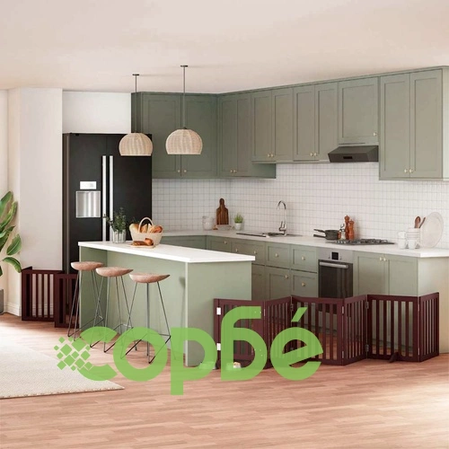 Сгъваема преграда за куче с врата 15 панела кафяв 750 см топола ➤ топ цена ➤ sorbe.bg