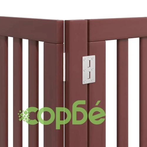 Сгъваема преграда за куче с врата 9 панела кафява 450 см топола ➤ топ цена ➤ sorbe.bg