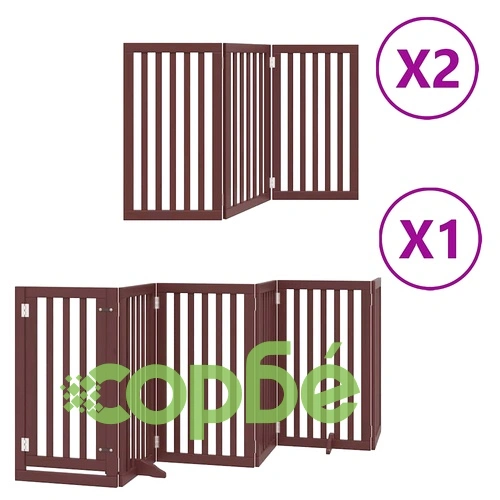 Сгъваема преграда за куче с врата 12 панела кафяв 600 см топола ➤ топ цена ➤ sorbe.bg