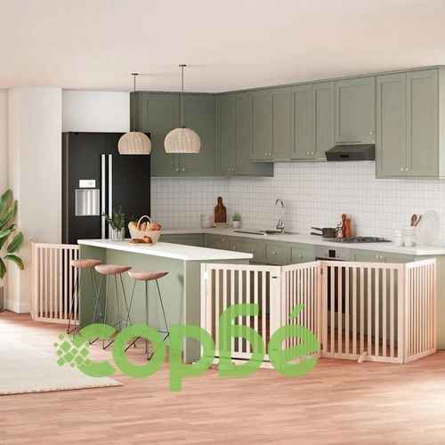 Сгъваема преграда за кучета с врата 6 панела 480 см топола ➤ топ цена ➤ sorbe.bg