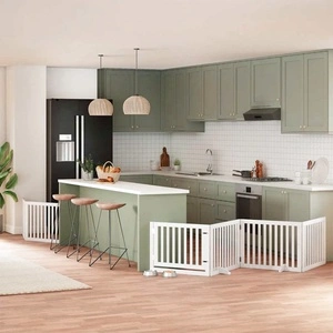 Сгъваема преграда за кучета с врата 6 панела бял 480 см топола