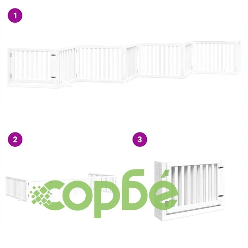 Сгъваема преграда за кучета с врата 8 панела бял 640 см топола ➤ топ цена ➤ sorbe.bg